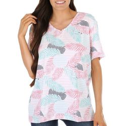 Coral Bay Petite Tropical Fronds Henley Short Sleeve Top
