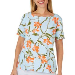Coral Bay Petite Tropical Scalloped Short Sleeve Top