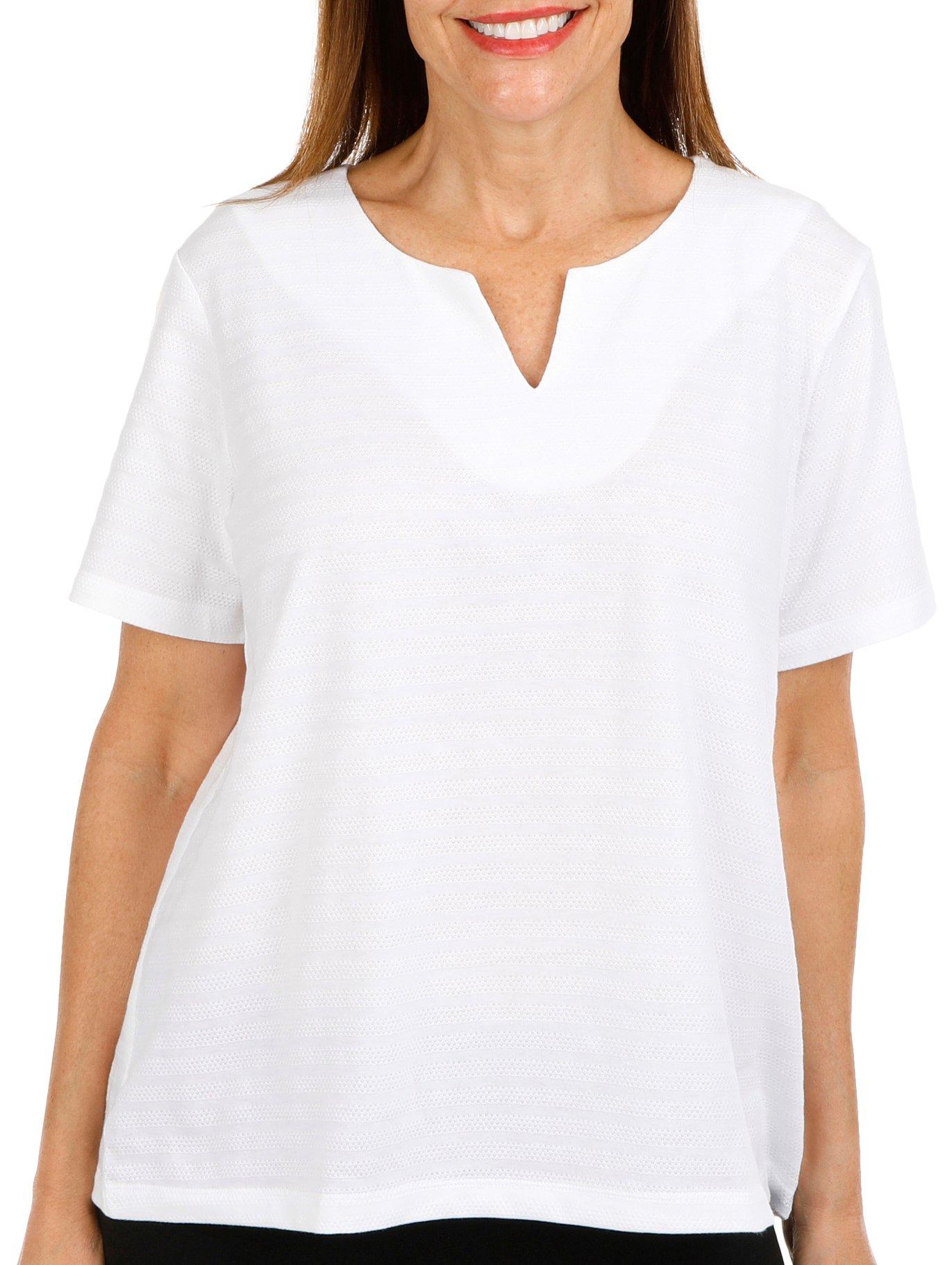 Petite Solid Split Neck Short Sleeve Top