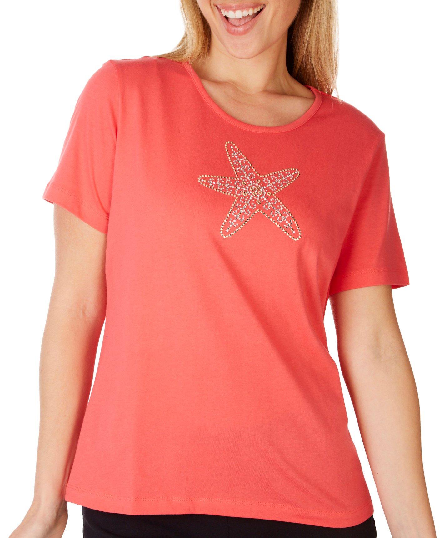 Coral Bay Petite Embellished Starfish Short Sleeve Top