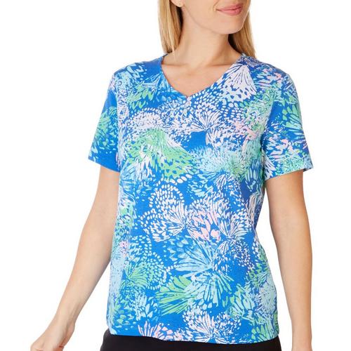 Coral Bay Petite Abstract Print Henley Short Sleeve