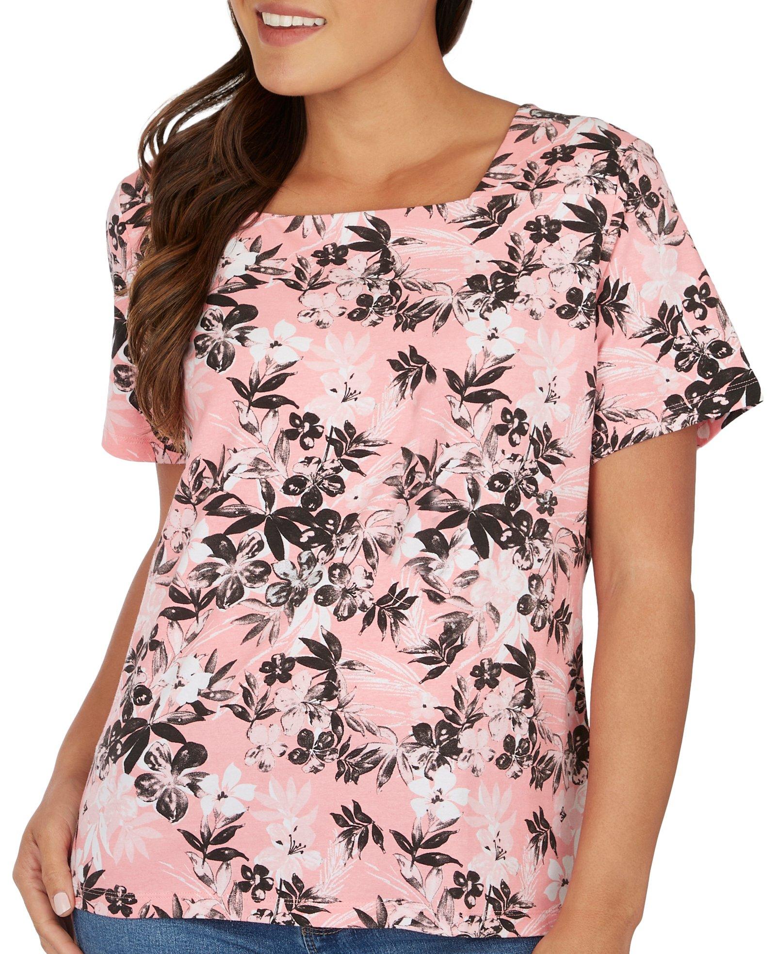 Coral Bay Petite Plumeria Square Neck Short Sleeve