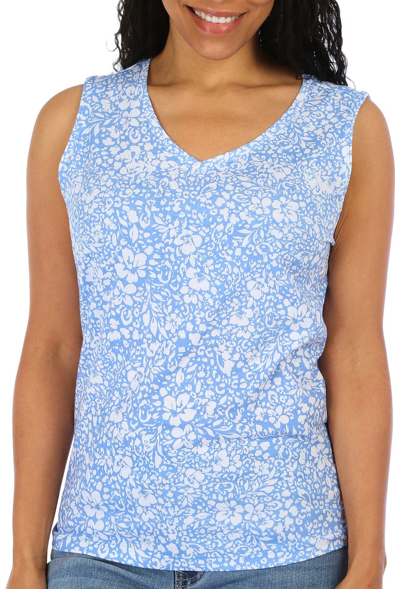 Petite Abstract Floral V-Neck Sleeveless Top