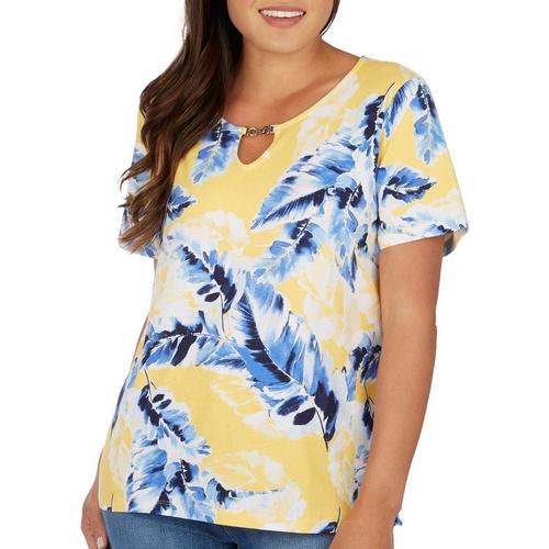 Coral Bay Petite Tropical Embellished Short Sleeve Top