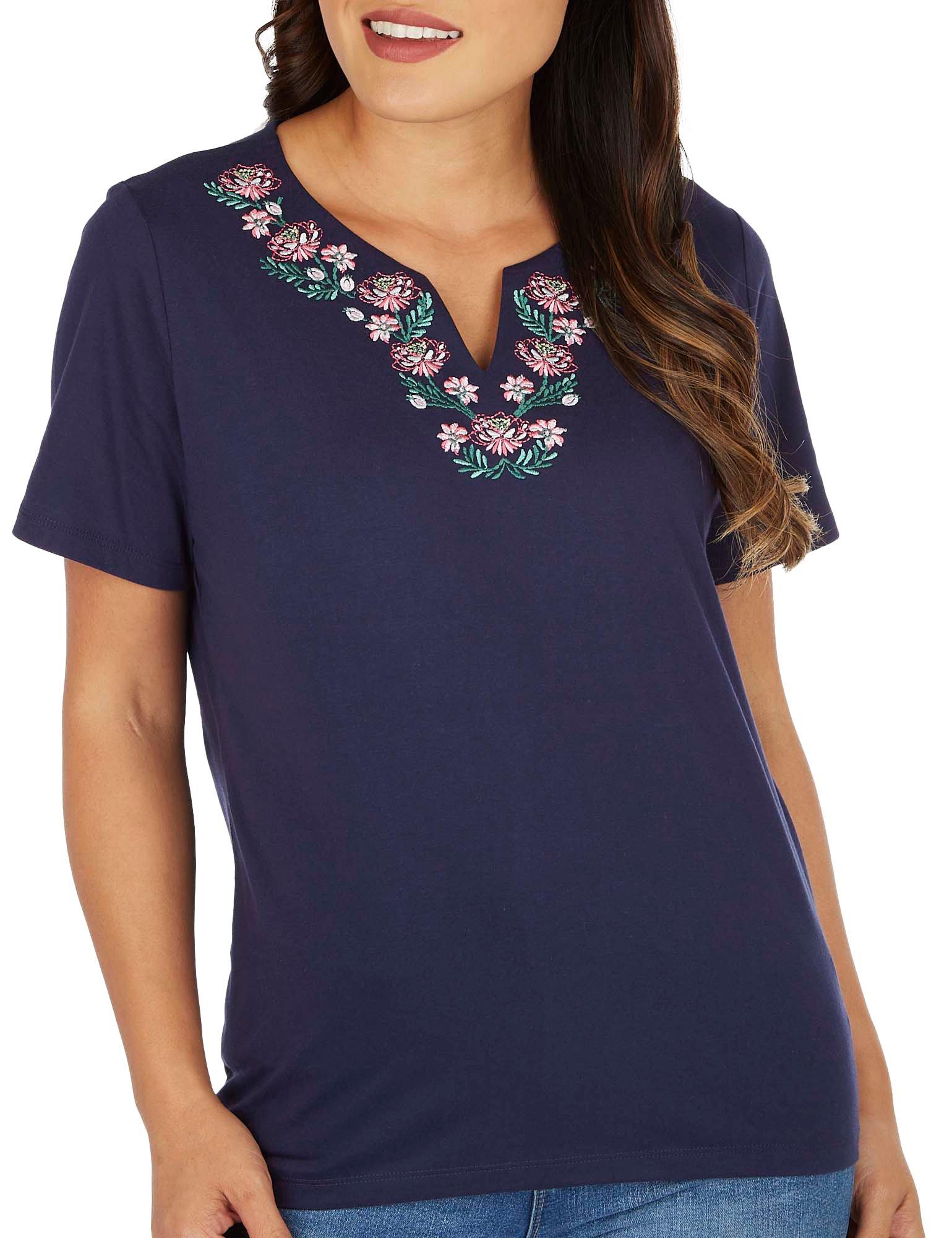 Petite Floral Embroidery Tee