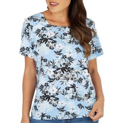 Coral Bay Petite Floral Print Square Neck Short Sleeve Top