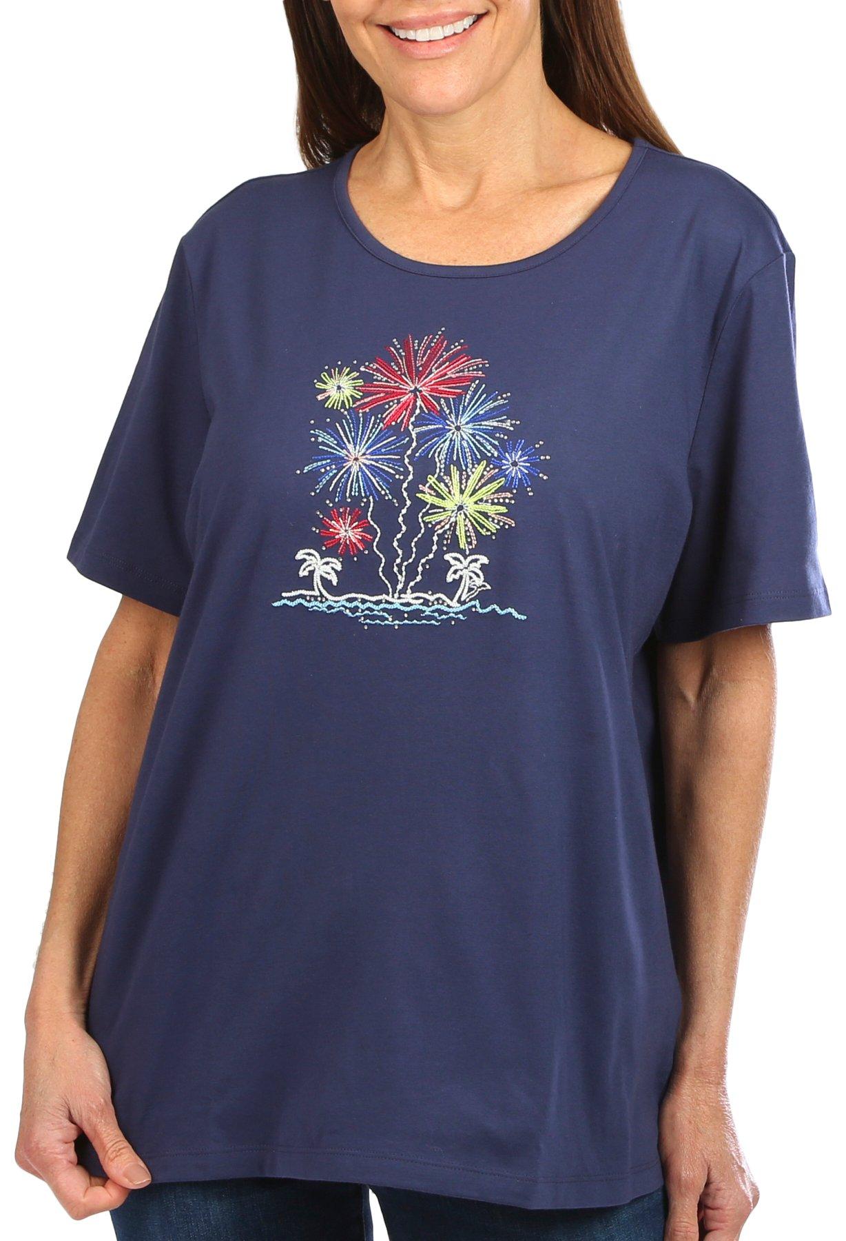 Coral Bay Petite Americana Fireworks Jewel Short Sleeve Top