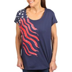 Coral Bay Petite Americana Flag Waves Short Sleeve Top