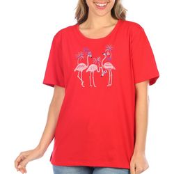 Coral Bay Petite Americana Flamingo Short Sleeve Top