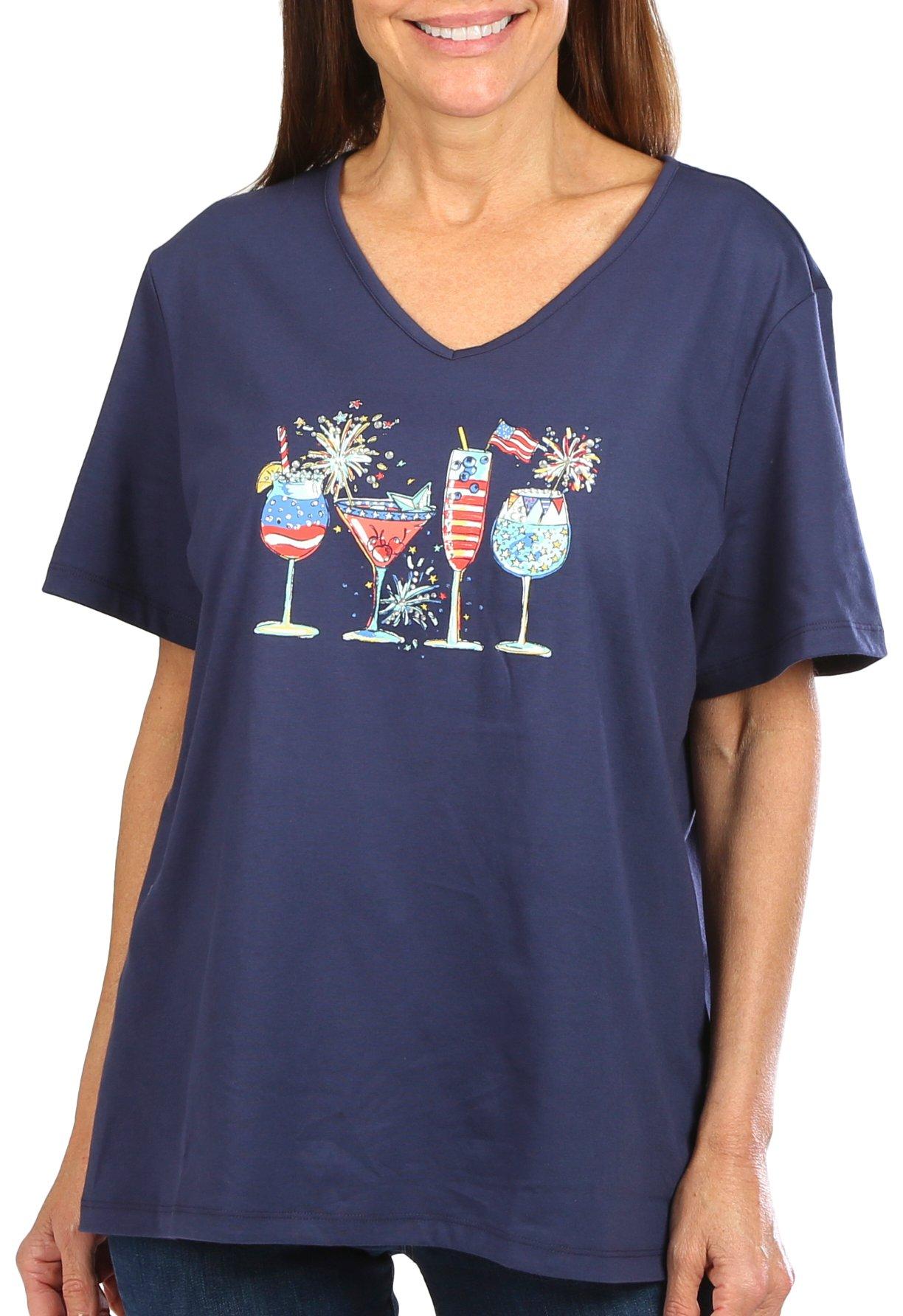 Coral Bay Petite Americana Cocktails Jewel Short Sleeve Top