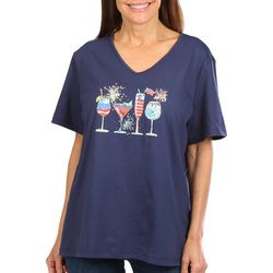 Coral Bay Petite Americana Cocktails Jewel Short Sleeve Top
