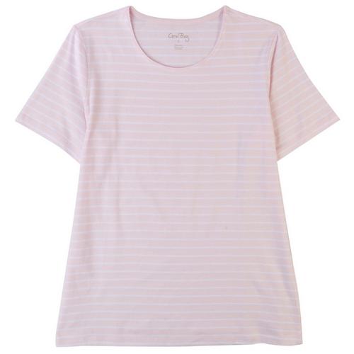 Coral Bay Petite Striped Round Neck Short Sleeve