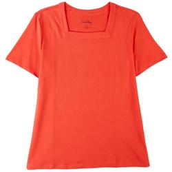Petite Solid Square Neck Short Sleeve Top