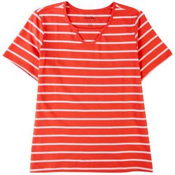 Coral Bay Petite Striped Scoop Keyhole Short Sleeve Top