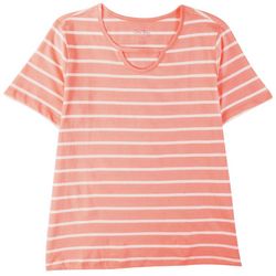 Coral Bay Petite Striped Scoop Keyhole Short Sleeve Top