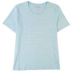 Coral Bay Petite Striped Round Neck Short Sleeve Top