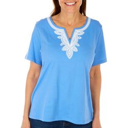 Coral Bay Petite Embroidered Notched Neckline Tee