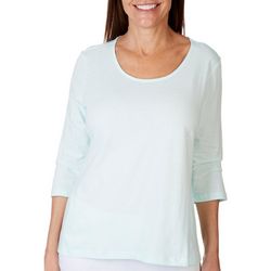 Coral Bay Petite Solid Crew Neck 3/4 Sleeve Top