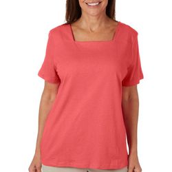 Coral Bay Petite Solid Envelope Square Neck Short Sleeve Top