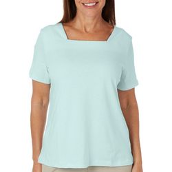 Coral Bay Petite Solid Envelope Square Neck Short Sleeve Top