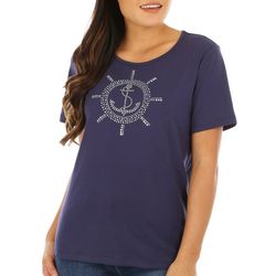 Coral Bay Petite Embellished Anchor & Wheel Short Sleeve Top