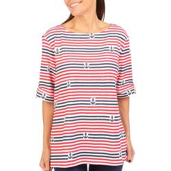 Petite Anchor & Stripes Boat Neck Short Sleeve Top