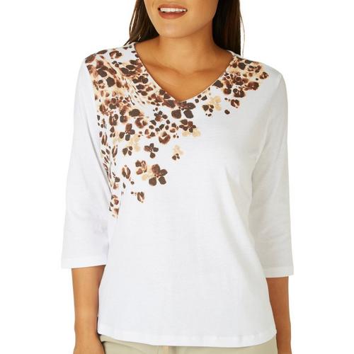Coral Bay Petite Graphic V Neck 3/4 Sleeve