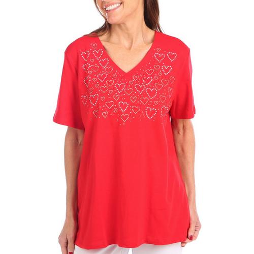 Coral Bay Petite Jewelled Hearts Short Sleeve Top