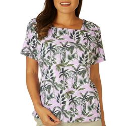 Coral Bay Petite Palm Trees Square Neck Short Sleeve Top