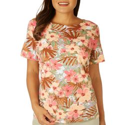 Coral Bay Petite Scalloped Tropical Short Sleeve Top
