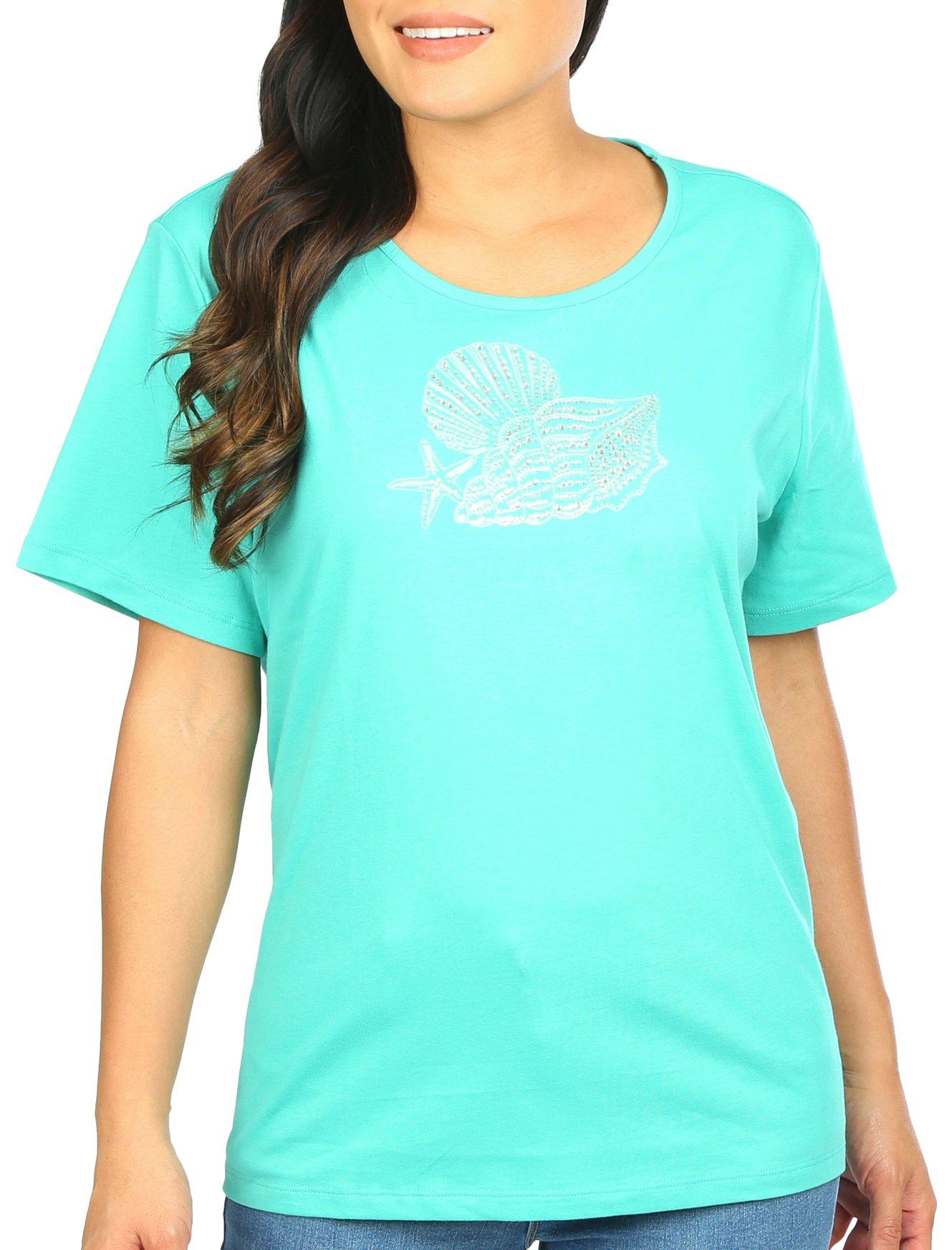 Coral Bay Petite Jewel Shell Short Sleeve Top