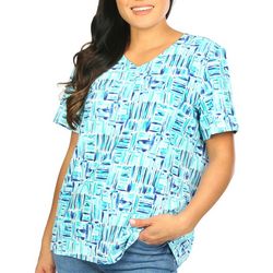 Coral Bay Petite Abstract Print Henley Short Sleeve Top