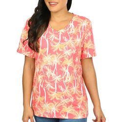Coral Bay Petite Palm Print Scallop Neck Short Sleeve Top