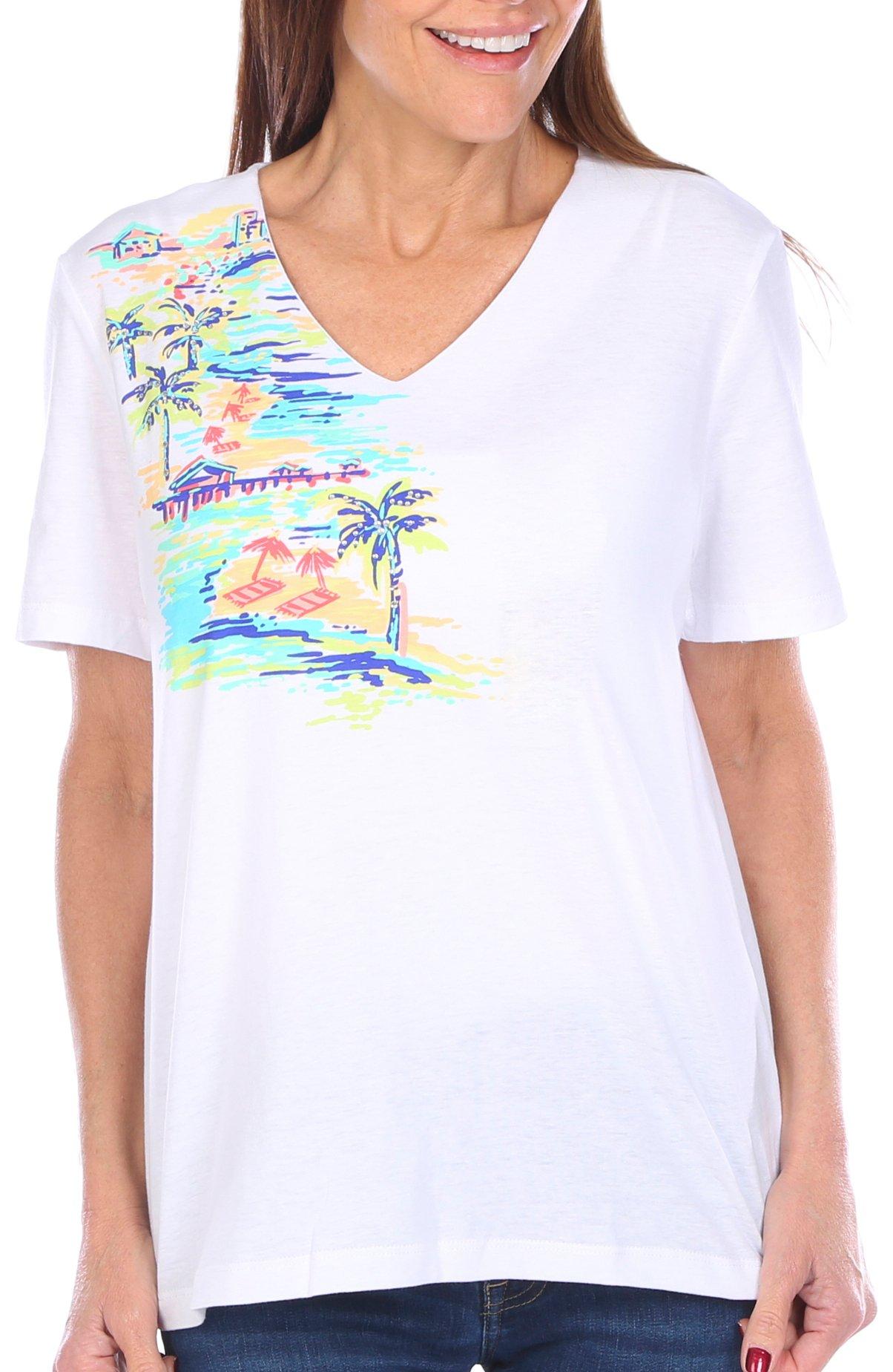 Coral Bay Petite Embellished Beach Short Sleeve Top