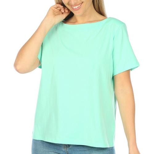 Coral Bay Petite Solid Boat Neck Short Sleeve