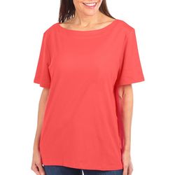 Coral Bay Petite Solid Boat Neck Short Sleeve Top