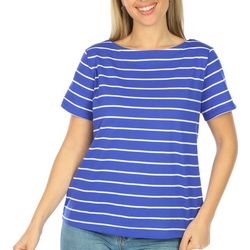 Coral Bay Petite Striped Boat Neck Short Sleeve Top