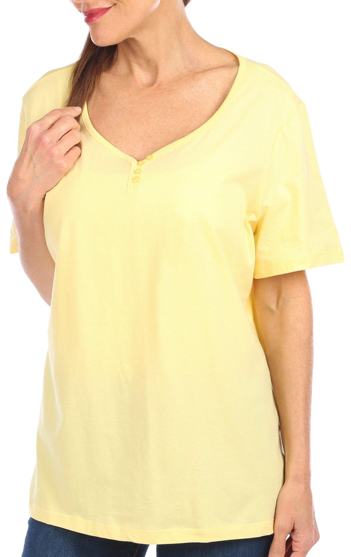 Petite Solid V-Neckline Short Sleeve Top