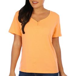 Coral Bay Petite Solid Short Sleeve Henley Top