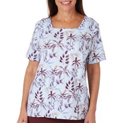 Coral Bay Petite Palm Tree Square Neck Short Sleeve Top