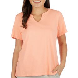 Coral Bay Petite Solid  V Neck Panel Short Sleeve Top