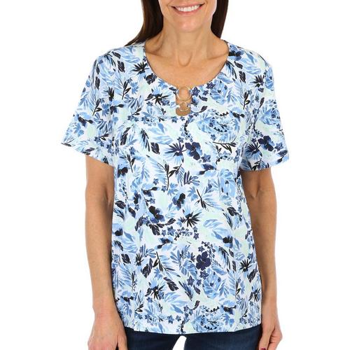 Coral Bay Petite Floral O-Ring Keyhole Short Sleeve