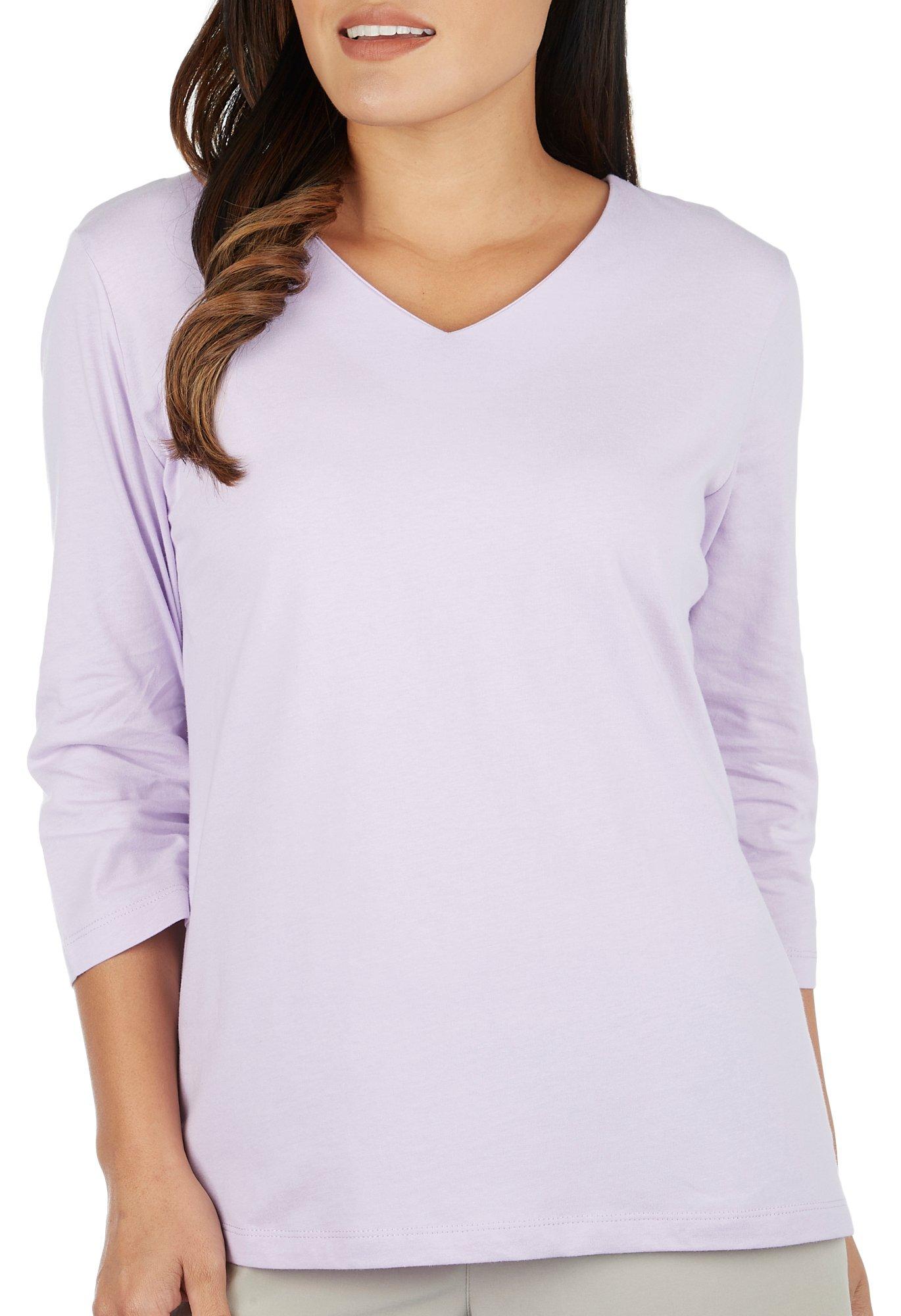 Coral Bay Petite Solid V-Neck 3/4 Sleeve Top