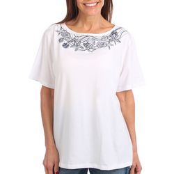 Coral Bay Petite Embellished Jeweled Shell Short Sleeve Top