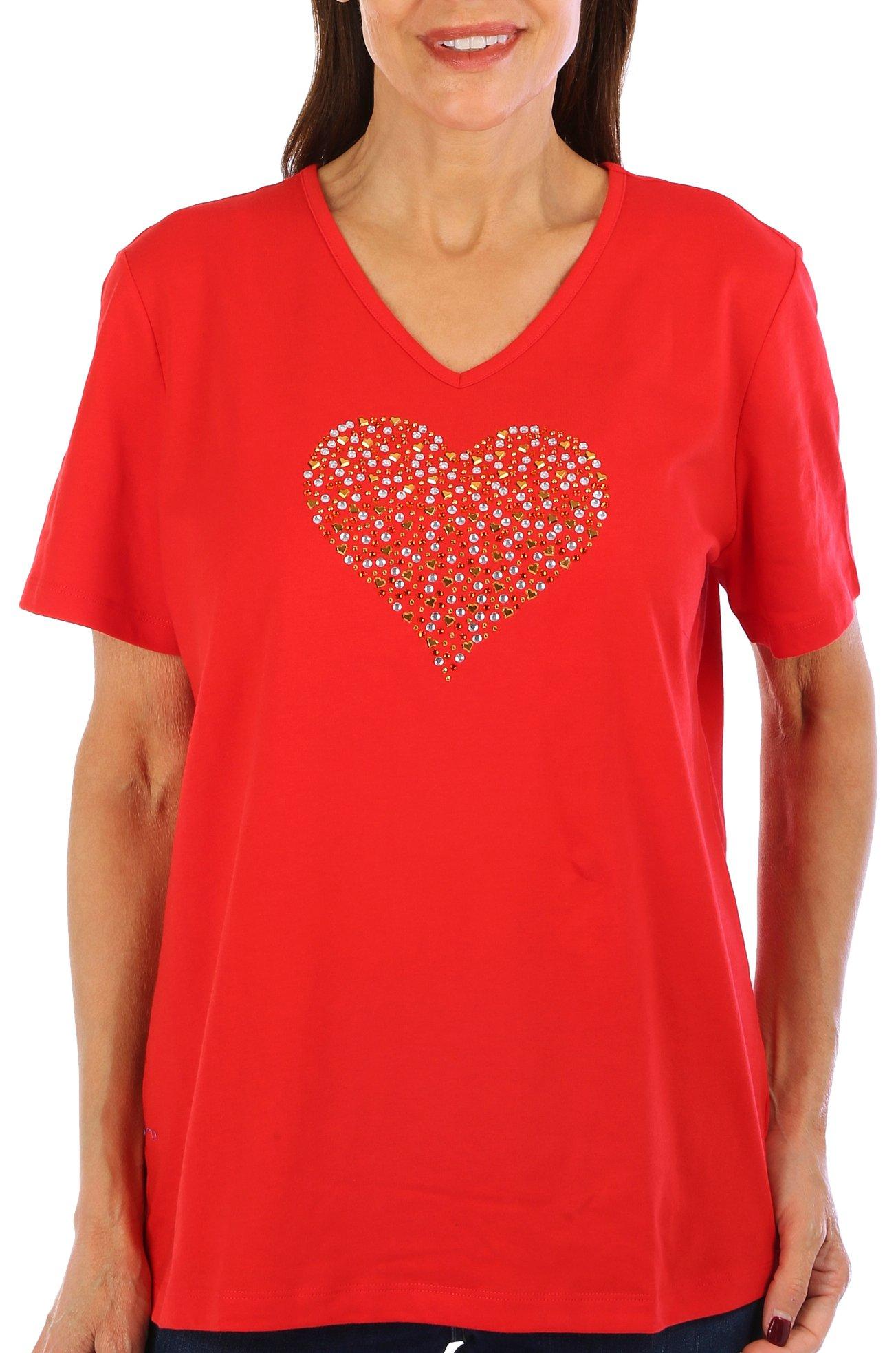 Coral Bay Petite Jewelled Heart Short Sleeve Top