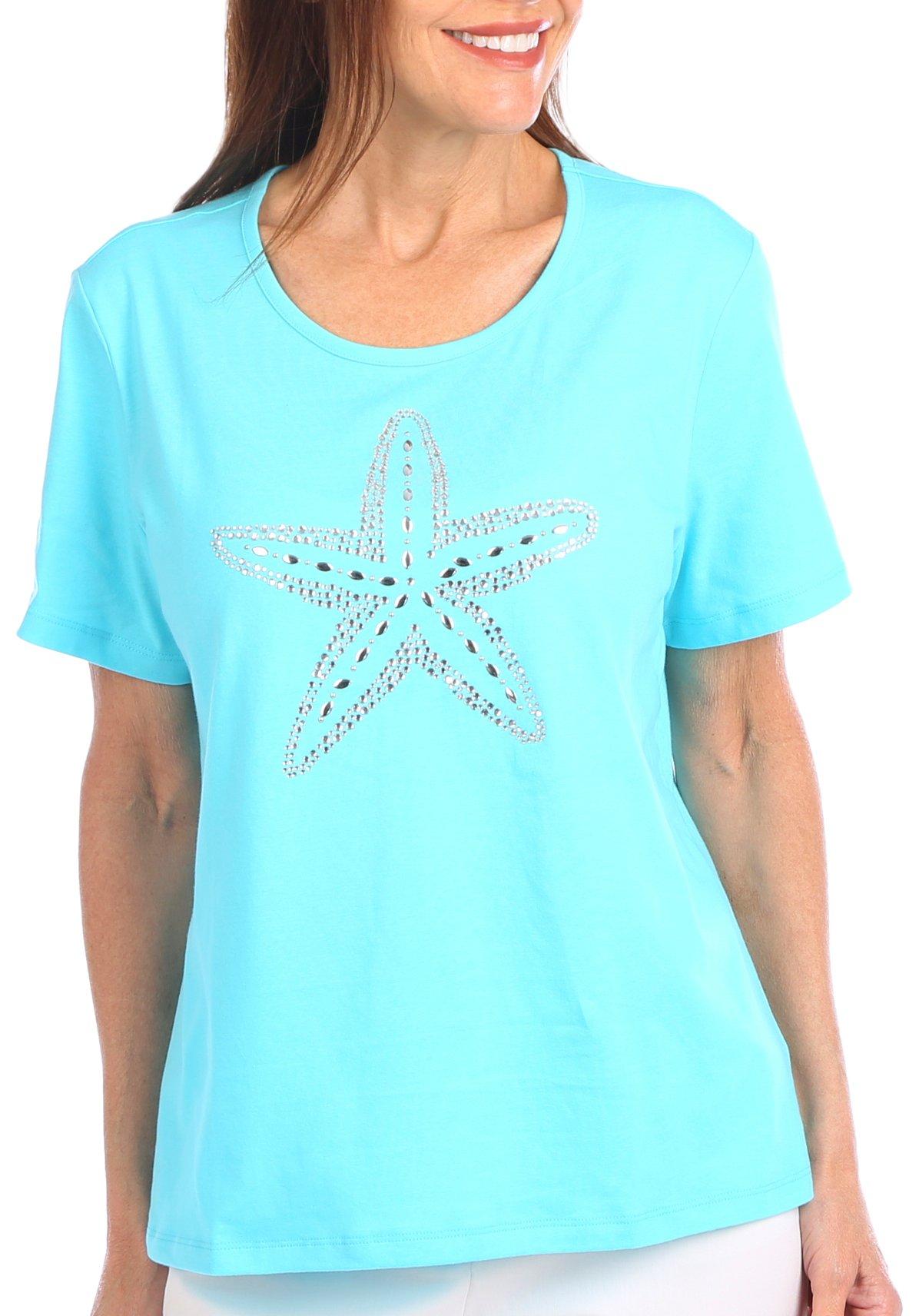 Coral Bay Petite Solid Jeweled Starfish Short Sleeve