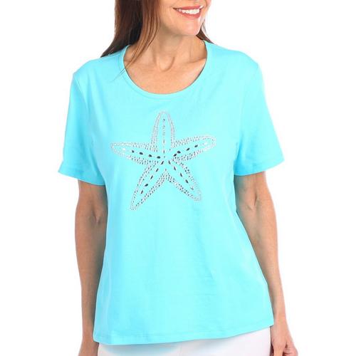 Coral Bay Petite Solid Jeweled Starfish Short Sleeve