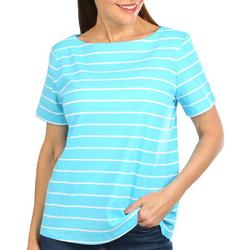 Petite Striped Boat Neck Short Sleeve Top