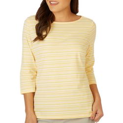 Coral Bay Petite Striped Boat Neck 3/4 Sleeve Top