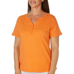 Coral Bay Petite Solid Henley Short Sleeve Top
